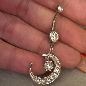 Belly Button Ring- 14G Silver Belly Button Ring With Dangling 1/2 Moon nwt
